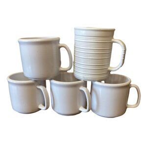 5 Vintage White Melamine Coffee Mugs Earthentic-Ware By Misco Enterprises Inc. D
